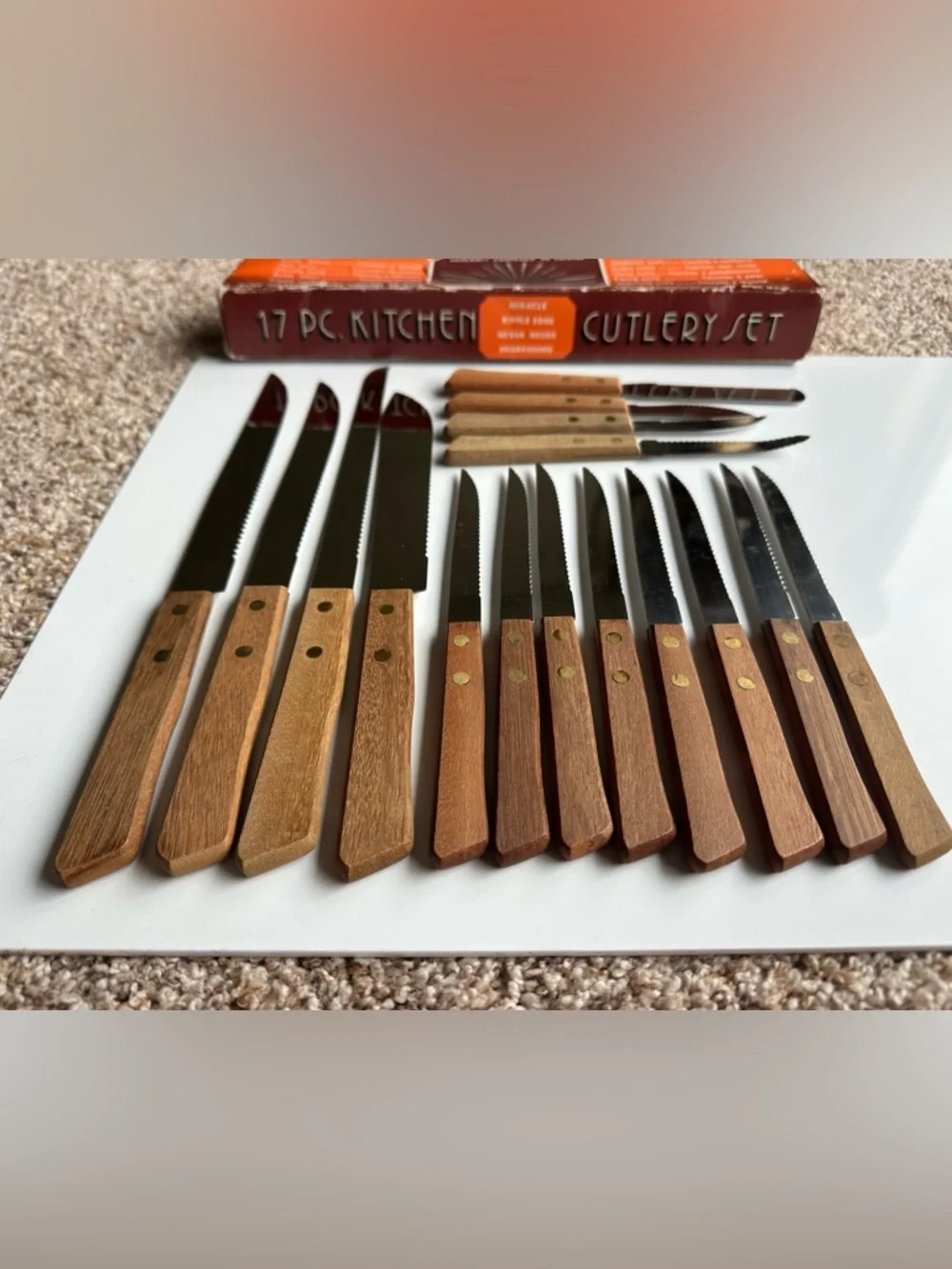 Vintage Kitchen Cutlery Set - Exotic Hard Wood Handles, Stainless Blades